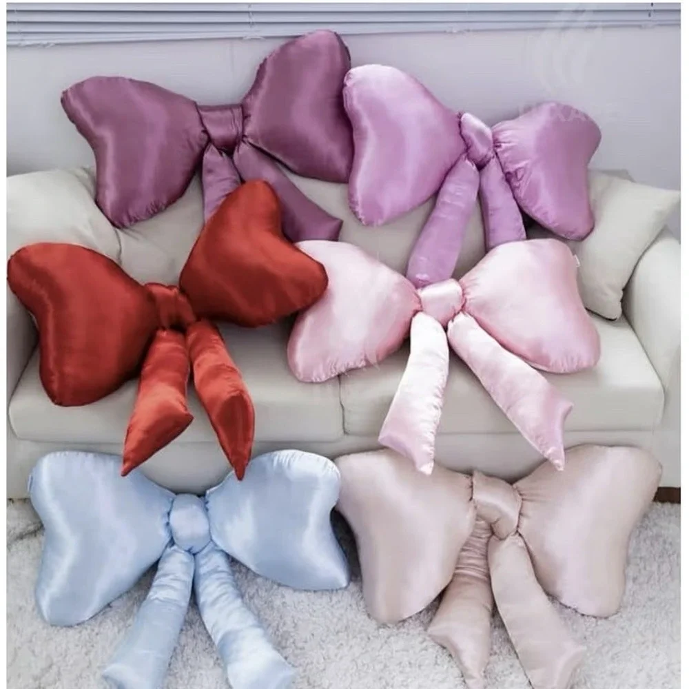 Bow Pillow - Big Bow Throw Pillow‎ - Bow Shaped Pillow - Silky Satin - Pink